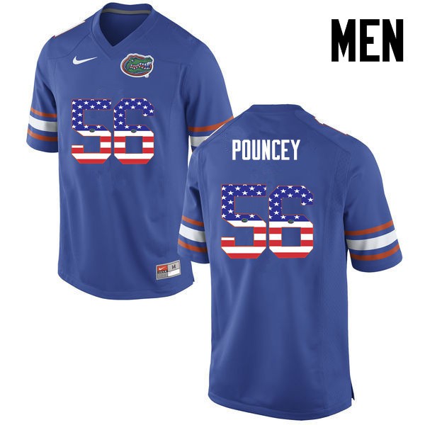 Florida Gators Men #56 Maurkice Pouncey College Football USA Flag Fashion Blue